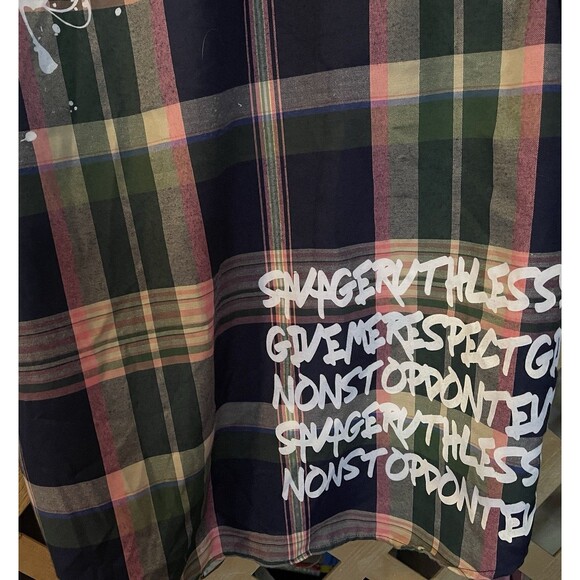 ATTITUDE PLAID Graffiti Print Plaid Button Down Shirt Men's 2XL - Picture 13 of 14